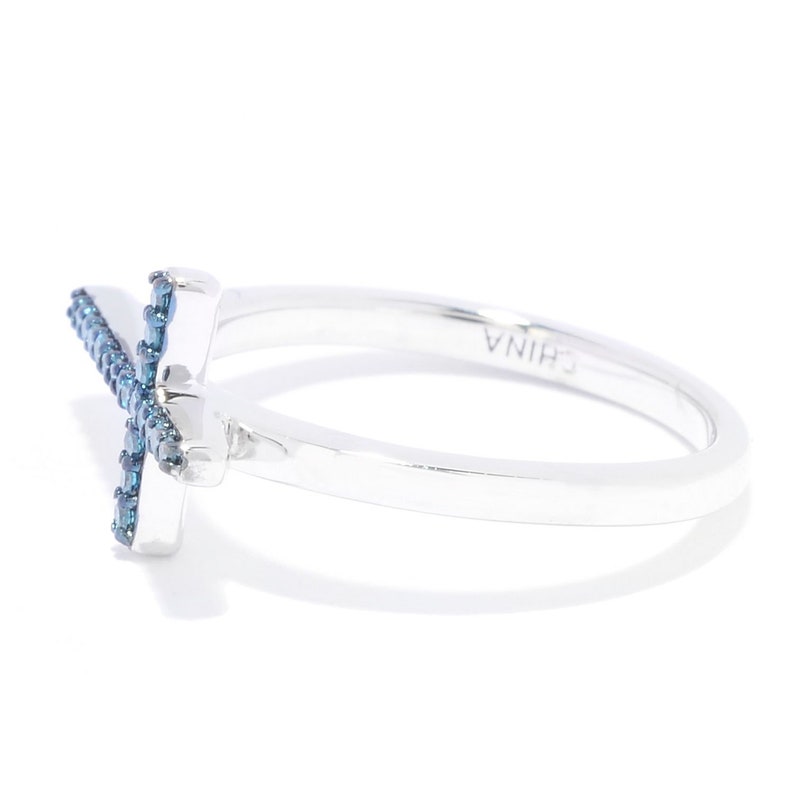 IR 0.10 ctw Blue Diamond Size 6 Ring in Blue Rhodium Sterling Silver handmade Jewelry Diamond Jewelry Gift For Her Gift For Wife