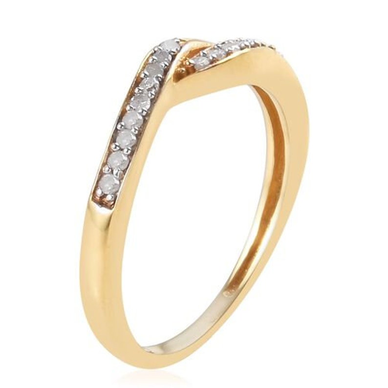 Diamond Bypass Ring in Gold Plated Sterling Silver Wedding Ring Engagement Ring Handmade Jewelry Gift For Her