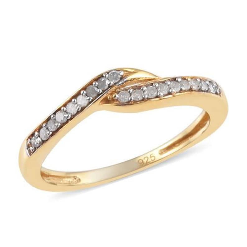 Diamond Bypass Ring in Gold Plated Sterling Silver Wedding Ring Engagement Ring Handmade Jewelry Gift For Her