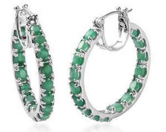 5.35 ctw Socoto Emerald Inside Out Hoop Earrings in Platinum Over Sterling Silver 8.50 Grams Emerald Jewelry Emerald Gemstone Gift For Her