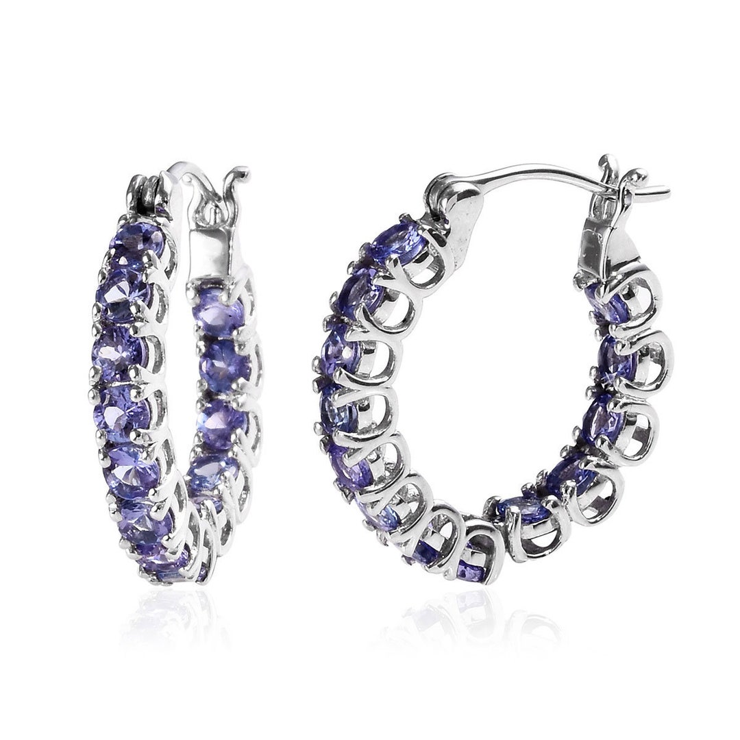 3.35 Ctw Tanzanite Inside Out Hoop Earrings in Platinum Over - Etsy