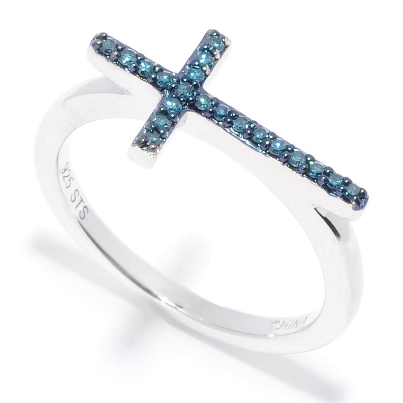 IR 0.10 ctw Blue Diamond Size 6 Ring in Blue Rhodium Sterling Silver handmade Jewelry Diamond Jewelry Gift For Her Gift For Wife