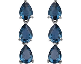1.5 CT Triangle Blue Swiss Blue Topaz Sterling Silver Dangling Earrings 
