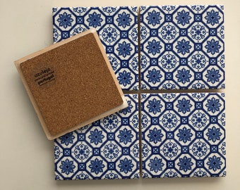 Dekorative Azulejo-Fliesenuntersetzer im Lisboa-Alfama-Design, handgefertigte Keramik