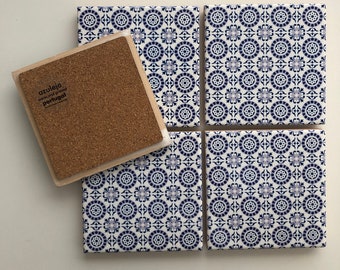 Azulejos Portugal, Tile, Untersetzer Set, inspiriert in den portugiesischen blauen Kacheln, 10 x 10 cm - Lisboa
