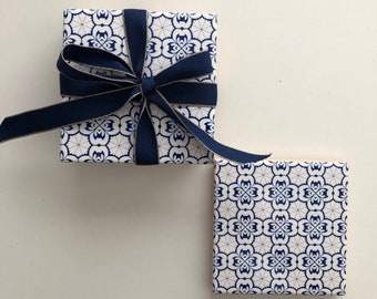 Portuguese Azulejo Tile Coaster Set, Lisboa Decor (10x10 cm)