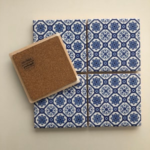 Azulejos Portugal, Tile, coasters set , inspired in the portuguese blue tiles, 10 x 10 cm - Modelo Alfama, Lisboa