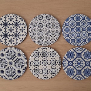 Coasters set, wooden, azulejos patterns, Portugal Tiles, inspired in the portuguese blue tiles, Lisboa
