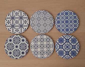 Untersetzer Set, aus Holz, mit Azulejos Muster, Portugal Tiles, inspiriert in den portugiesischen blauen Fliesen, Lisboa