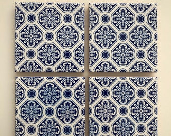 Azulejos Portugal, Tile, Untersetzer Set, inspiriert in den portugiesischen blauen Kacheln, 10 x 10 cm - Lisboa