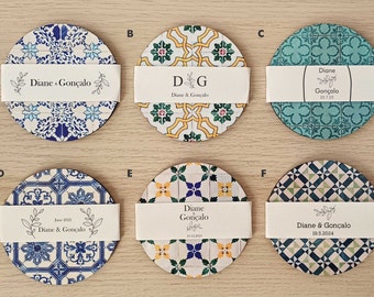 Custom Wedding Favor Coasters, Portuguese Azulejo Tile Design