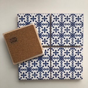 Azulejos Portugal, Tile, sous-verres, inspiré des carreaux bleus portugais, 10 x 10 cm - Lisboa