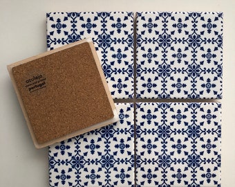 Azulejos Portugal, Tile, Untersetzer Set, inspiriert in den portugiesischen blauen Kacheln, 10 x 10 cm - Lisboa