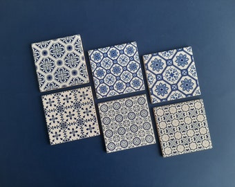 Juego de posavasos, 6 azulejos, Azulejos Portugal, Azulejo, inspirado en los azulejos azules portugueses, 10 x 10 cm, Lisboa