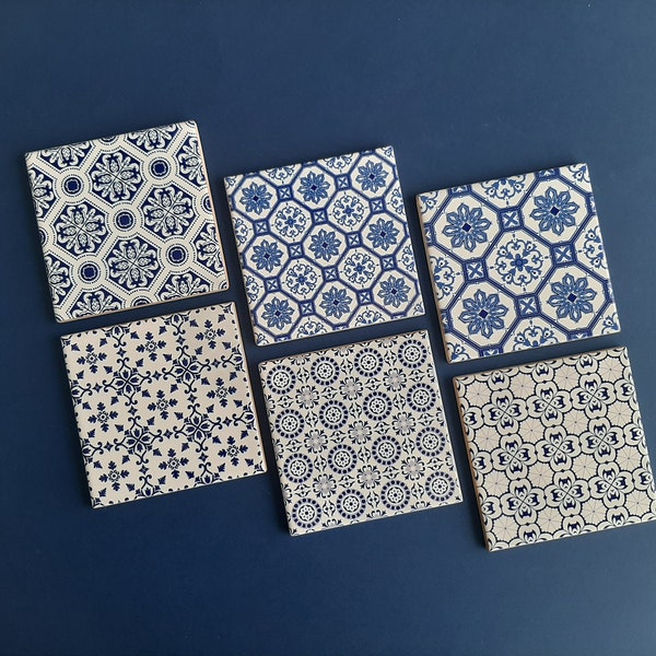 Untersetzer-Set, 6 Fliesen, Azulejos Portugal, Fliese, inspiriert von den portugiesischen blauen Fliesen, 10 x 10 cm, Lisboa