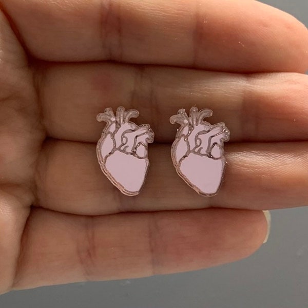 Anatomical Heart Rose Gold Mirror Acrylic Stud Earrings