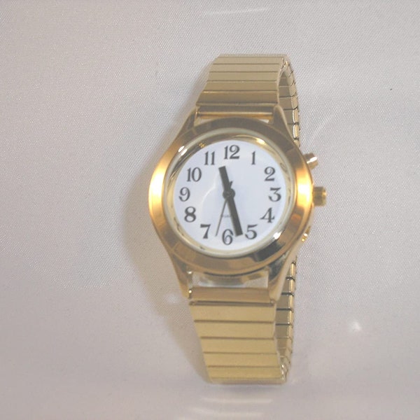 Ladies Deluxe Talking Wrist Watch Gold Tone for Low Vision or Blind