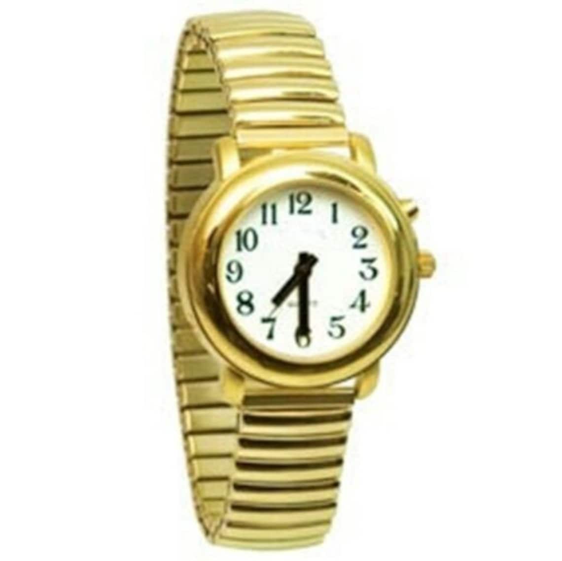 Ladies Deluxe Talking Wrist Watch Gold Tone With Expansion stretch Band Etsy