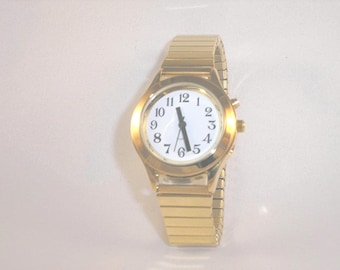 Ladies Deluxe Talking Wrist Watch Gold Tone for Low Vision or Blind