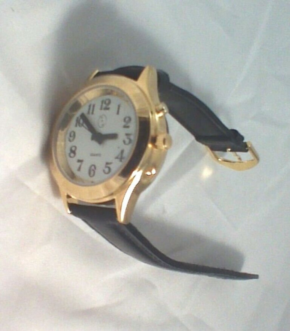 Men's Deluxe Talking Wrist Watch Gold Tone With Black Leather Band Etsy