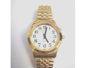 Ladies Deluxe Talking Wrist Watch Gold Tone w/Deluxe Stretch Band