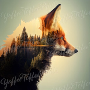 Premium Photo  Contemporary abstract art double exposure of red fox and  forest landscape superb