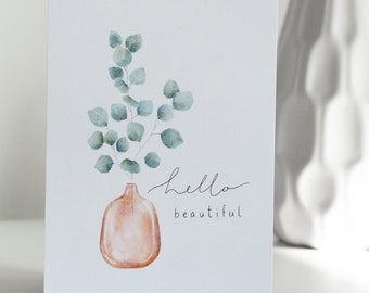 Postkarte Eukalyptus "hello beautiful" | Aquarell | umweltfreundlich