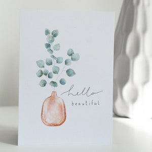 Postkarte Eukalyptus "hello beautiful" | Aquarell | umweltfreundlich