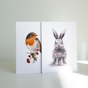2er Set Postkarten Hase und Rotkehlchen | Aquarell Grußkarten Set | Osterkarten Set | umweltfreundlich