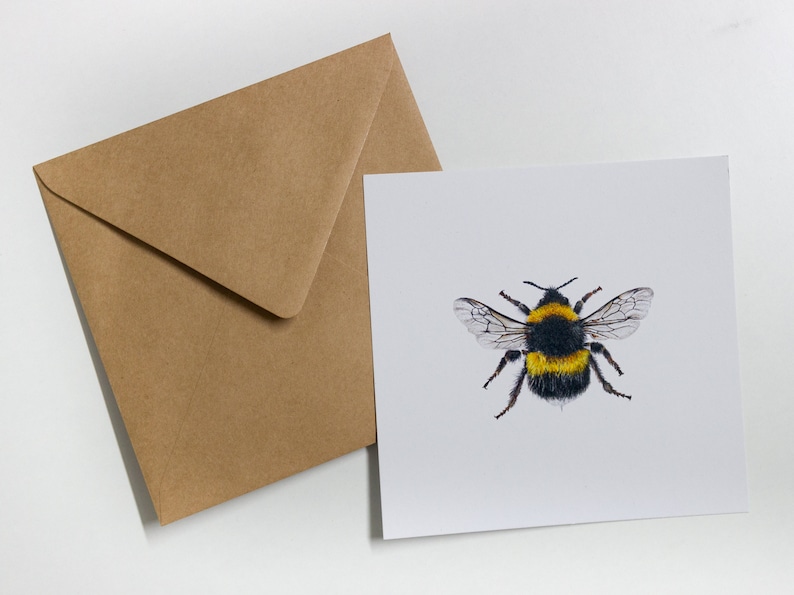 Postcard bumblebee square Card Bee environmentally friendly Karte mit Umschlag