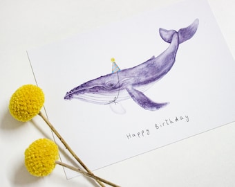 Birthday card watercolor whale "Happy Birthday" | Postcard | environmentally friendly