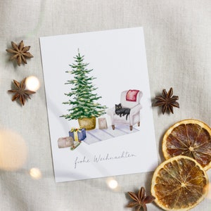 Weihnachtskarte Katze "Frohe Weihnachten" | Postkarte Aquarell | umweltfreundlich