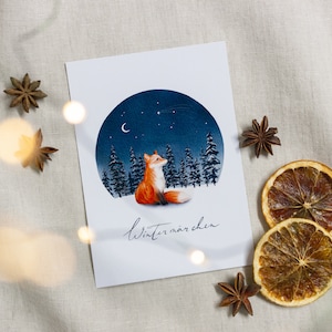 Christmas card fox | Postcard watercolor “Winter Fairy Tale” | environmentally friendly