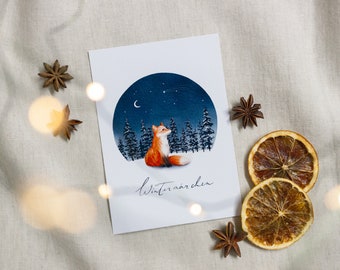 Weihnachtskarte Fuchs | Postkarte Aquarell "Wintermärchen" | umweltfreundlich