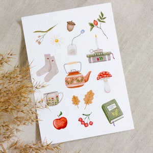 Postkarte Herbst Hygge | Karte mit herbstlichen Aquarellmotiven | umweltfreundlich