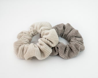 Scrunchie Set of 2 Cord Natural | Hair ties made of Nicky corduroy | Velor | taupe and cream | organic
