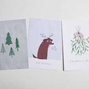 Weihnachtskarten 3er Set | Postkarten Weihnachten | Tannenbäume, Hund, Mistelzweig | umweltfreundlich