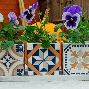 Rustic Portuguese Tiled 3 square pots on tray