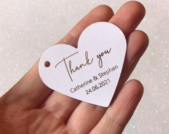 Personalised Heart Thank You Tags: Gold, Silver, Rose Gold Foiled Wedding / Favours/ Eva