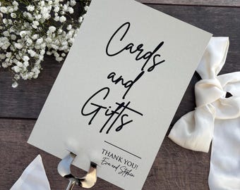 Cards and Gifts Sign for Wedding in Black Print / A5 or A4 size / Personalised with Wedding Couples Names / Handwriting Style Font / EVA