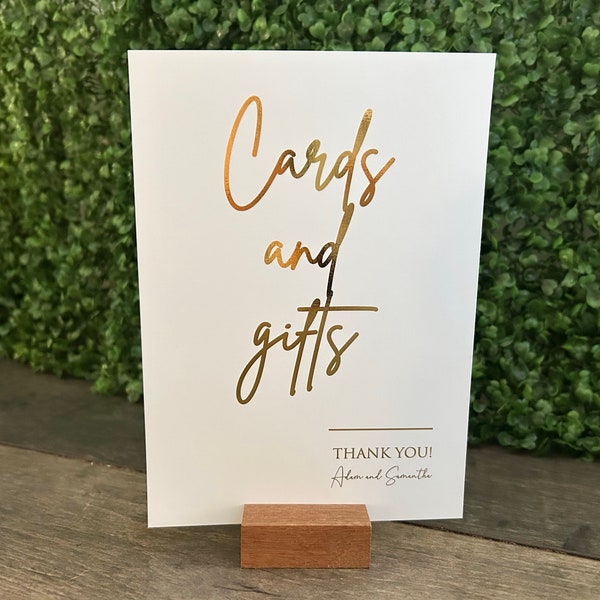 Cards and Gifts sign for Wedding / A5 or A4 size /gold, silver or rose gold foil options / personalised / Handwriting Style Font