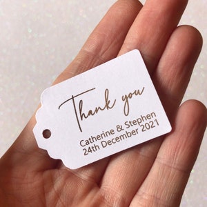 Personalised Foiled rectangular Thank you Tags for Wedding Favours and Gifts/Handwriting/Gold, Rose Gold and Silver Foil Options