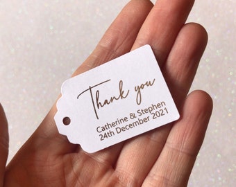 Personalised Foiled rectangular Thank you Tags for Wedding Favours and Gifts/Handwriting/Gold, Rose Gold and Silver Foil Options