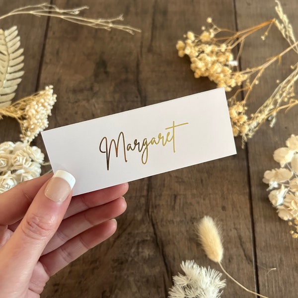 Personalised Wedding Place Cards with Guest Names Printed / Gold, Silver, Rose Gold Foiled / Handwriting Font / Place Cards