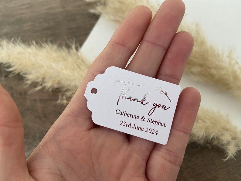 Custom Foiled rectangular Thank you Tags for Wedding Favours and Gifts/Foilage/Gold, Rose Gold and Silver Foil Options/Personalised Tags image 7