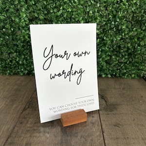 EVA - Letrero con texto personalizado en negro / Letrero personalizado para bodas / Tamaño A5 o A4 / Letrero personalizado