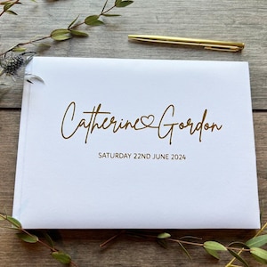 Gold Metallic Worded Personalised Wedding Guest Book/FREE PEN //wedding keepsake for your Bride & Groom /Wedding Gift / Style Eva