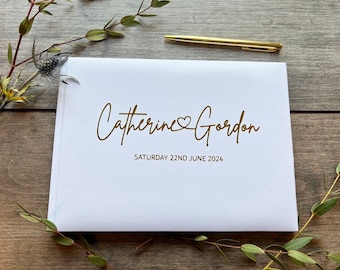 Gold Metallic Worded Personalised Wedding Guest Book/FREE PEN //wedding keepsake for your Bride & Groom /Wedding Gift / Style Eva