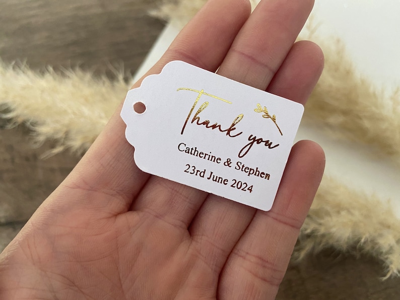 Custom Foiled rectangular Thank you Tags for Wedding Favours and Gifts/Foilage/Gold, Rose Gold and Silver Foil Options/Personalised Tags image 3