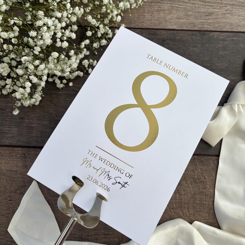 Table Numbers Sign for Wedding / Foiled in Gold, Silver or Rose Gold / Personalised Table Numbers / A5 Sign / Seating Plan / Eva image 8
